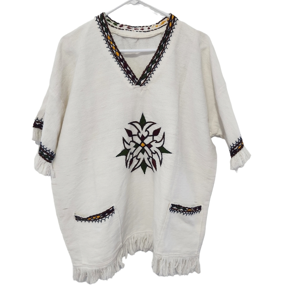 White Embroidered Women's Boho Festival V-neck Pullover Blouse